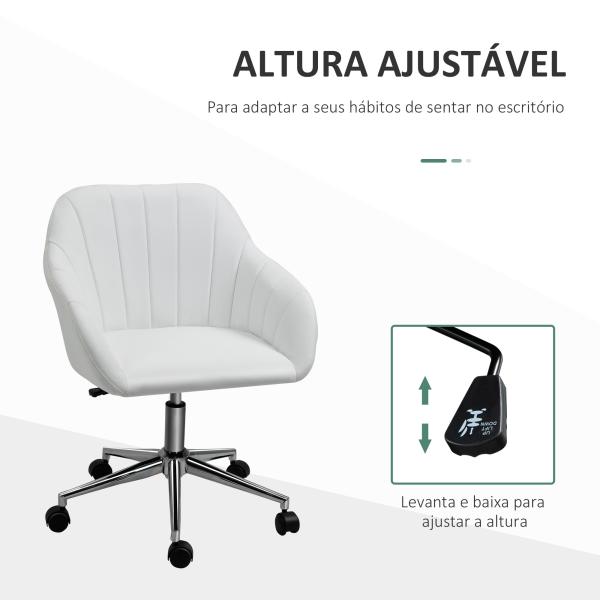Cadeira de Escritório Operativa Giratória com Altura Ajustável Encosto e Apoio para os Braços 60x59x79 - 89cm Branco