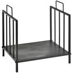 Prateleira de lenha para lareira tradicional Armazenamento de madeira com alças 44,5x33x46,5 cm Preto