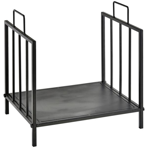 Prateleira de lenha para lareira tradicional Armazenamento de madeira com alças 44,5x33x46,5 cm Preto