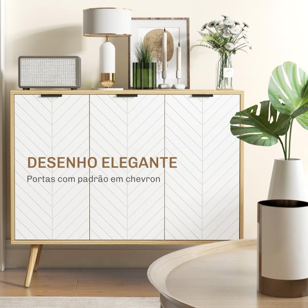 Aparador de Cozinha Moderno com Prateleiras Ajustáveis 2 Armários e Anti - Tombo 91,5x35x77,4 cm Branco e Madeira