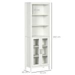 Armário Alto de Casa de Banho com 2 Portas de Vidro e 3 Prateleiras Armário Auxiliar Estilo Moderno 53x30x162cm Branco