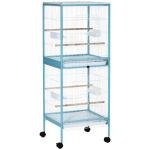 Gaiola para Pássaros com Rodas de 2 Níveis com Bandejas Removíveis Portas Comedouros Poleiros 51,5x50x140 cm Azul