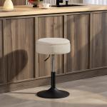 Banco de Bar com Armazenamento Altura Ajustável Giratório Estofado em Chenilla 39x39x49 - 65 cm Bege
