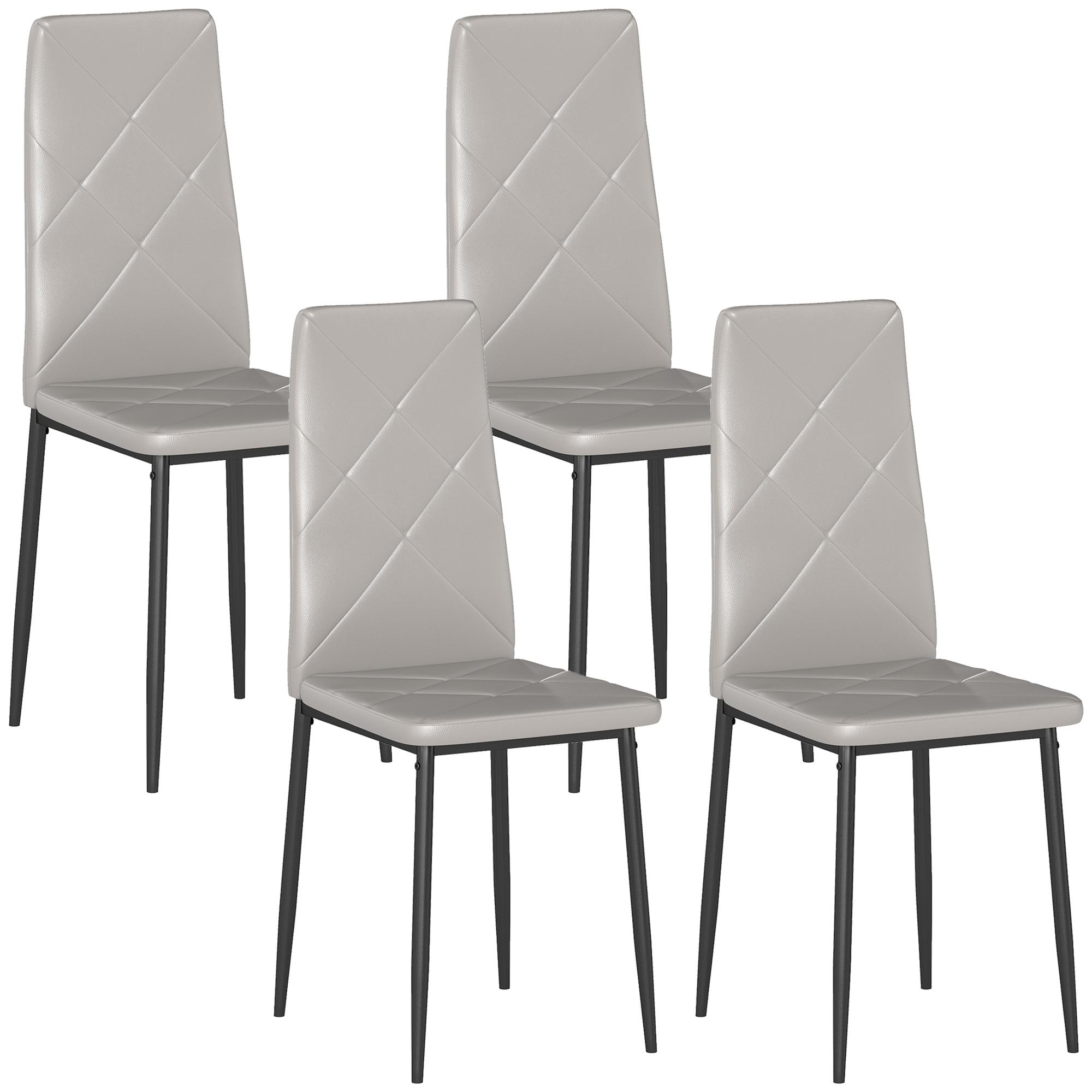 Conjunto de 4 Cadeiras de Sala de Jantar Estofadas em Couro Sintético com Encosto Alto e Pés de Aço 41x50x97 cm Cinza