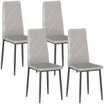 Conjunto de 4 Cadeiras de Sala de Jantar Estofadas em Couro Sintético com Encosto Alto e Pés de Aço 41x50x97 cm Cinza