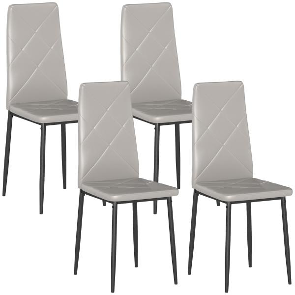 Conjunto de 4 Cadeiras de Sala de Jantar Estofadas em Couro Sintético com Encosto Alto e Pés de Aço 41x50x97 cm Cinza