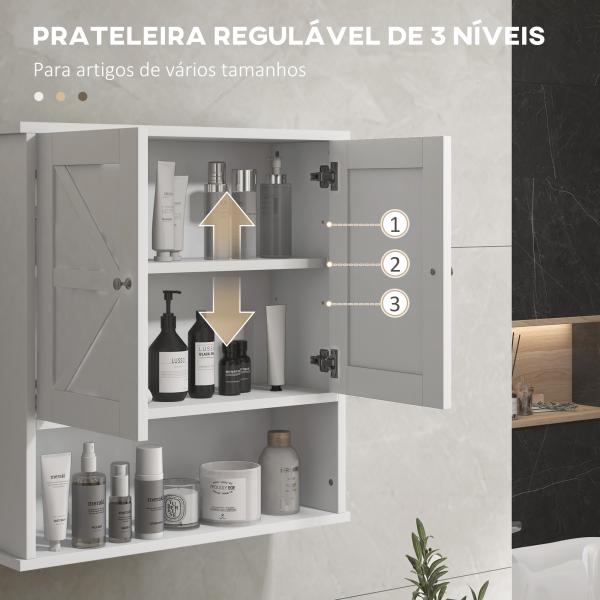 Armário de Parede para Casa de Banho Rústico com Compartimento Prateleira Ajustável 58x20x61,4 cm Branco