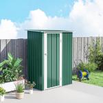 Abrigo de Jardim 142x84x189cm Abrigo de Jardim de Aço Galvanizado com Porta Fechadura e Orifícios de Drenagem para Armazenamento de Ferramentas Verde