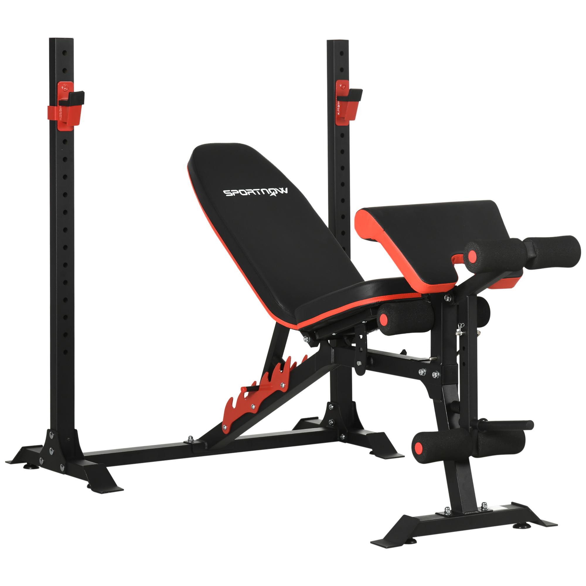 Banco de Musculação Multifuncional Banco de Pesos com Encosto Reclinável e Suporte de Barras Ajustável 180x110x126 cm Preto