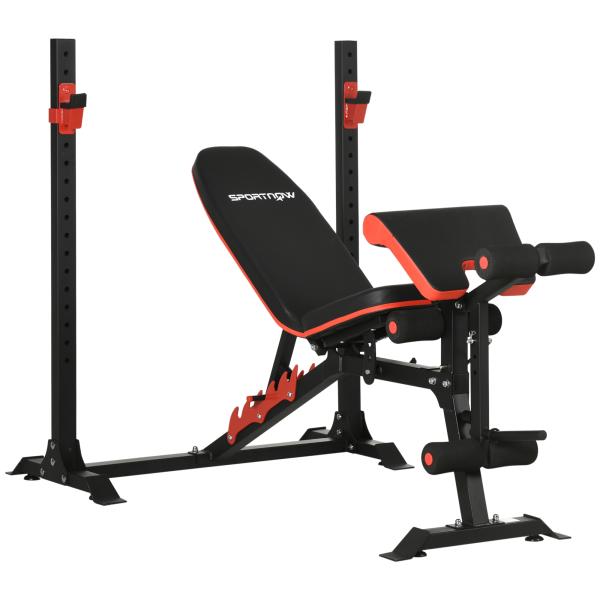 Banco de Musculação Multifuncional Banco de Pesos com Encosto Reclinável e Suporte de Barras Ajustável 180x110x126 cm Preto