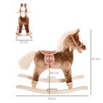 Cavalo de Brincar para crianças +3 anos com Pegas Estrutura Metálica e Base em Madeira Carga 40 kg 74x33x62 cm Castanho
