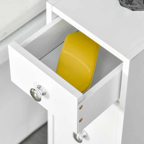 Armário Auxiliar de Casa de Banho Estreito com 2 Gavetas e Compartimento Superior com Tampa 17x48x58cm Branco