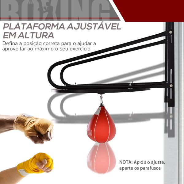 Pera de Boxe com Suporte de Parede com Plataforma Ajustável em Altura Suporte Giratório e Insuflador 60x73x80 cm Vermelho e Preto