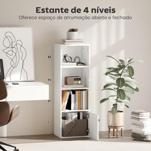 Estante de 4 Níveis Estante para Livros com Prateleiras Ajustáveis e Armário Estante Moderna 40x30x120 cm Branco