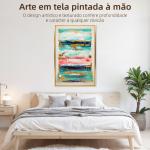 Quadro em Tela Abstrato Pintado à Mão 120x80 cm Quadro para Decoração de Salão Moderno com Moldura de Madeira Multicolor