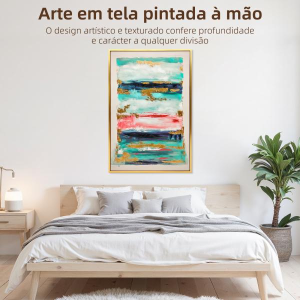 Quadro em Tela Abstrato Pintado à Mão 120x80 cm Quadro para Decoração de Salão Moderno com Moldura de Madeira Multicolor