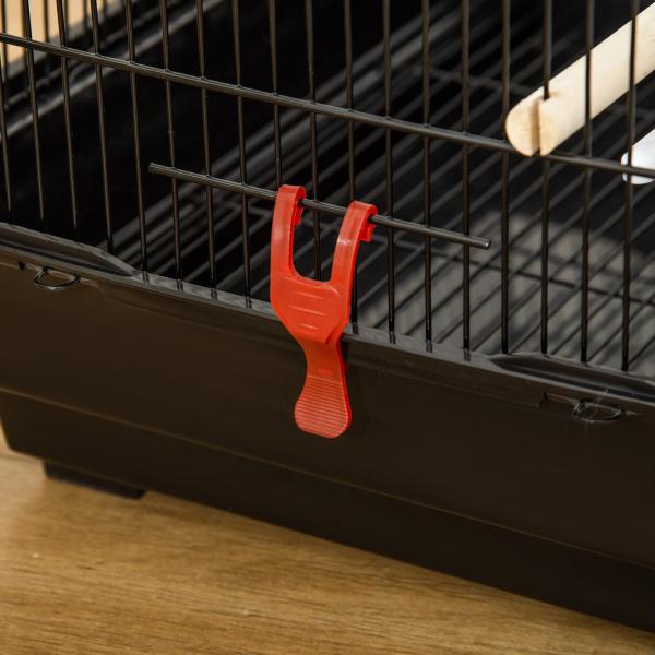 Gaiola para Passáros Gaiola de Metal com Múltiplas Portas 4 Comedouros 3 Poleiros Baloiço Escadas e Bandeja Removível para Periquitos Canários 46x36x100cm Preto