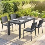 Conjunto de Mesa e Cadeiras de Jardim com Mesa de Ripas e 4 Cadeiras Empilháveis para Terraço ou Pátio Cinzento
