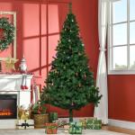 Árvore de Natal Artificial 210cm Ignífugo com 1036 Ramos 53 Decorações Folhas de PVC e Suporte Metálico Verde