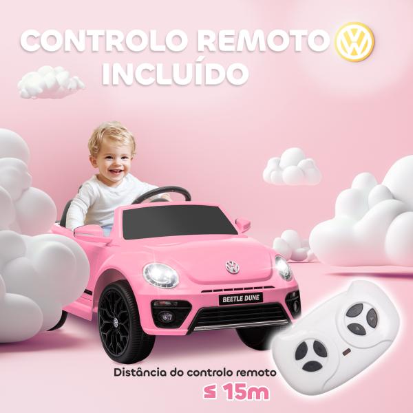 Carro Elétrico para Crianças Carro Elétrico Infantil Volkswagen Beetle com Bateria 12V Faróis Buzina e Música 97x56,5x46 cm Rosa