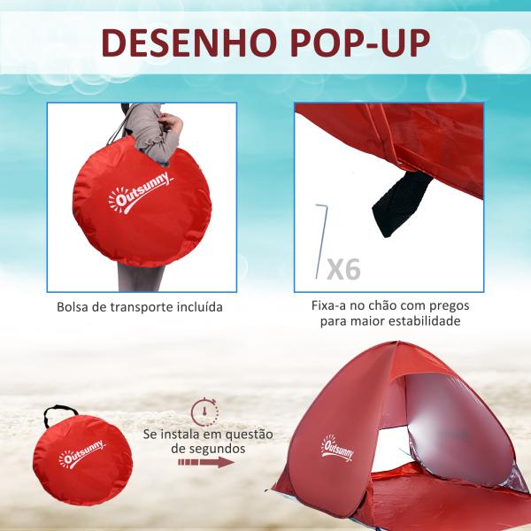 Tenda Pop - up Instantâneo e Portátil com Janelas Protetoras para Piquenique Praia e Camping com Proteção UV vermelho