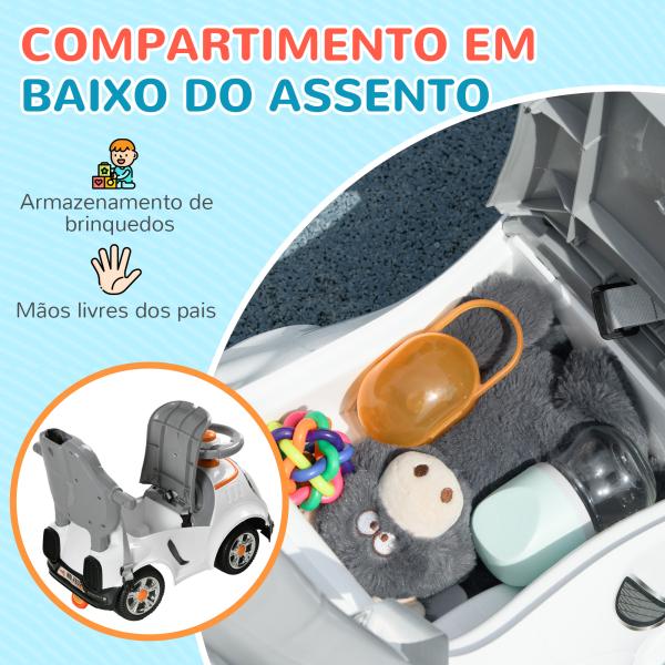 Carro Andador para Crianças 12 - 36 Meses com Espaço de Armazenamento Design de Robot com Olhos Luminosos Música Buzina 89x44,5x84 cm Branco