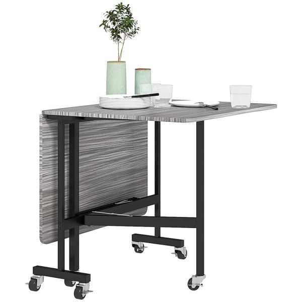 Mesa de Jantar Dobrável para 4 - 6 Pessoas com Rodas e Abas Rebatíveis para Cozinha 120x80x73 cm Cinzento