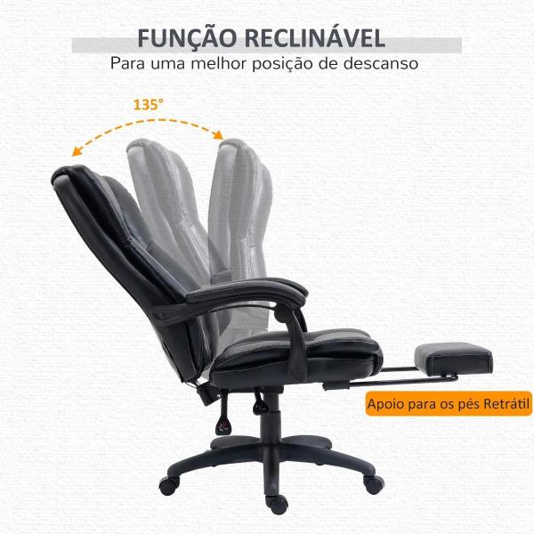 Cadeira de Escritório e Giratória Cadeira de Escritório com Altura Ajustável 6 Pontos de Massagem Controle Remoto e Apoio para os Pés Retrátil 68,5x68,5x119 - 127cm Preto
