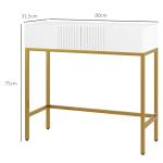 Mesa Consola Moderna Mesa de Entrada com 2 Gavetas e Pés de Aço Anti - tombo para Entrada Sala Corredor 80x31,5x75 cm Branco