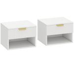 Conjunto de 2 Mesas de Cabeceira Flutuantes Estreitas com Gaveta com Frente Canelada e Prateleira Aberta 40x34x29 cm Branco