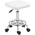 Banco Giratório com Rodas Altura Regulável 50 - 66 cm Assento Estofado em Imitação de Couro 34x34x50 - 66 cm Branco