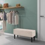 Banco de Armazenamento em Borrego Capacidade 47L Tampa Abatível e Pés de Madeira de Borracha Carga 120 kg 95x38x45 cm Bege