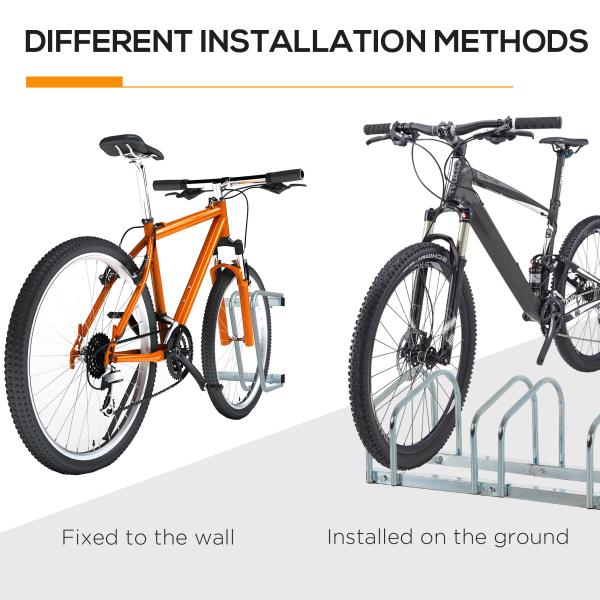 Estacionamento para 5 Bicicletas Suporte de Aço para Estacionar Bicicletas no Chão para Interior e Exterior 145x33x27cm Prata