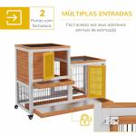 Coelheira de Madeira Interior com Rodas de 2 Pisos com Zona Aberta Rampa e 2 Bandejas Removíveis 110x50x88 cm Madeira