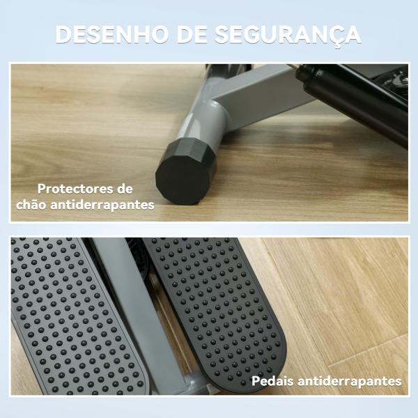 Mini Step Máquina de Step Compacta com Bandas de Resistência Monitor LCD Pedais Antiderrapantes e Ajustáveis em Altura 41x30,5x18,5 cm Cinza