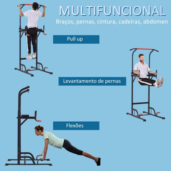 Torre de Exercícios Estação Multifuncional Altura Ajustável com 7 Orifícios para Treinamento Fitness para Casa Academia Escritório Carga Máxima 120kg 123x98x189 - 239cm Preto e Vermelho