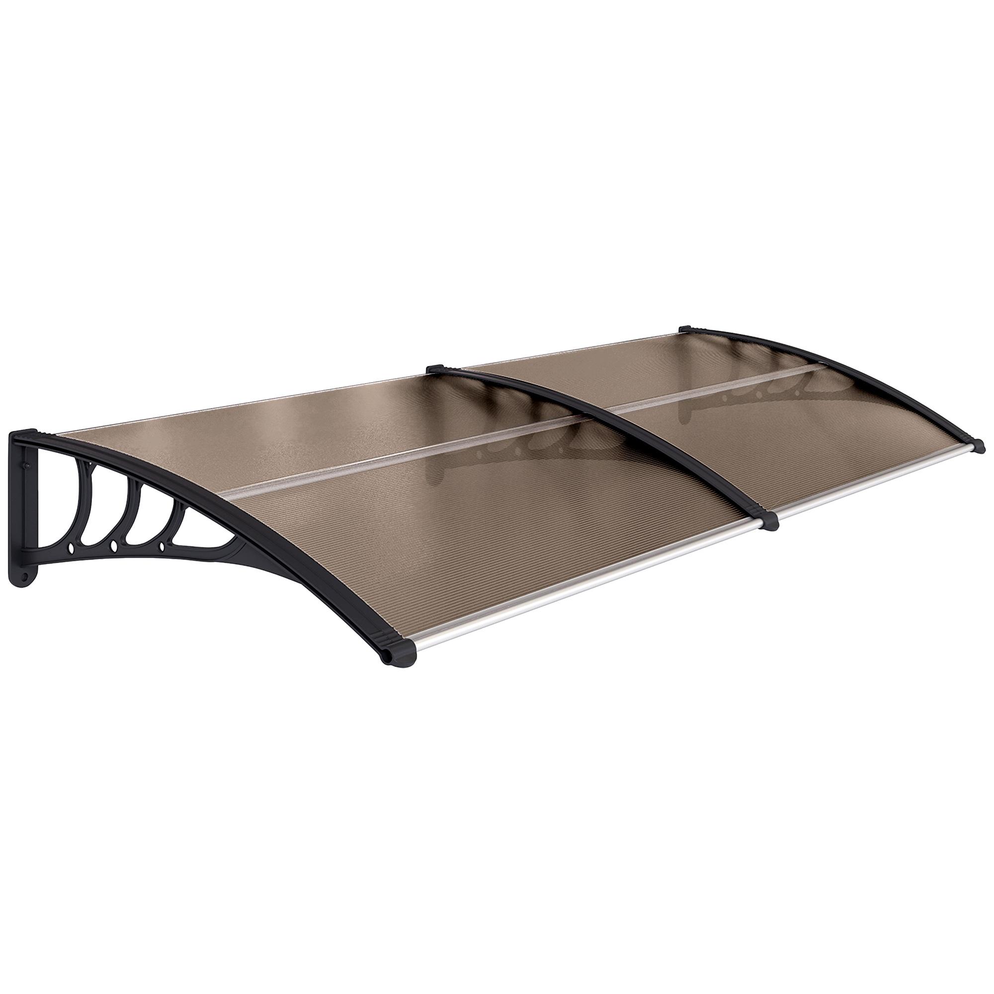 Marquise para Portas e Janelas 195x75 cm Marquise com Proteção para Sol e Chuva com Painéis de Policarbonato Marrom