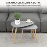 Conjunto de 2 Mesas Auxiliares com Pés de Madeira Mesas de Café 59,5x39,5x45cm e 44,5x28,5x40 cm Cinza