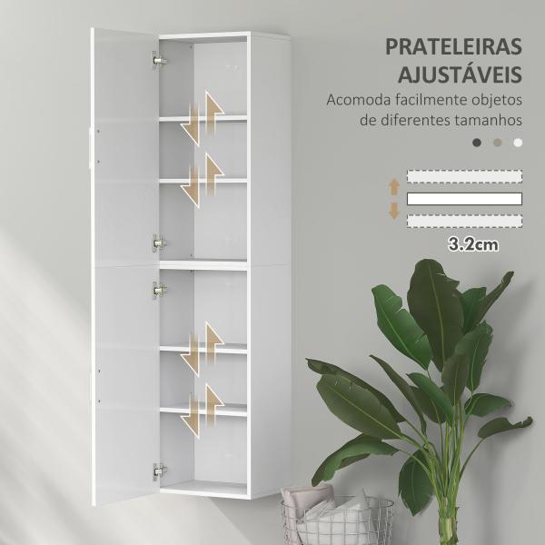 Coluna Casa de Banho de Parede Armário Alto Casa de Banho com Prateleiras Ajustáveis e 2 Portas 40x30x160 cm Branco