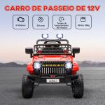 Carro Elétrico para Crianças Carro Elétrico Infantil UTV 12V com Velocidade Ajustável USB e Faróis 95x62,5x65 cm Vermelho