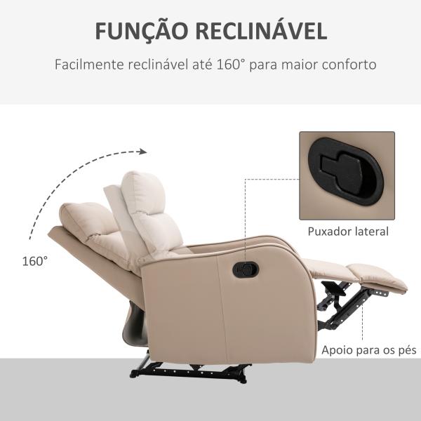 Poltrona Relax com reclinação manual até 160 ° com apoio para os pés retrátil Esponja de densidade estofada em PU 65x89x100cm