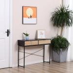 Mesa Consola 100x30x75 cm Mesa de Entrada Moderna com 2 Gavetas de Armazenamento Preto e Madeira