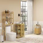 Estante sobre Sanita de Bambu com 3 Prateleiras Pés com Almofadas Antiderrapantes e Anti - Tombo 68x20x135 cm Madeira