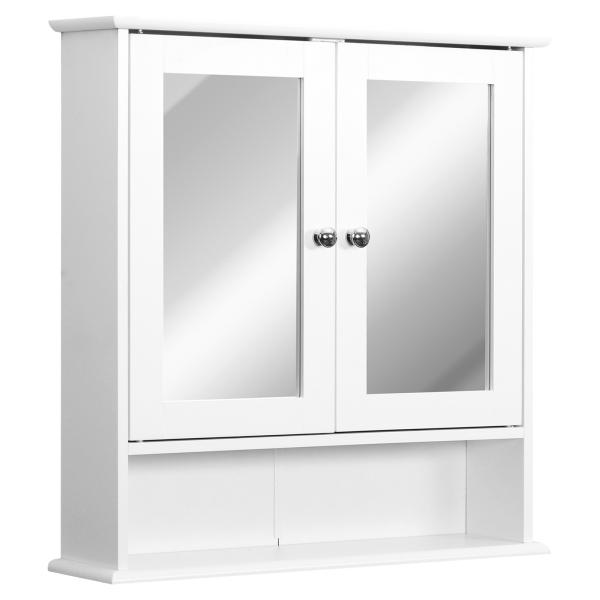 Armário de banheiro com parede de espelho com 2 portas 3 níveis de armazenamento de parede Cor Branco 56x13x58cm
