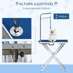 Mesa de Tosquia para Cães com Bancada Antiderrapante Alça e Braço com Altura Ajustável 72x45x74 - 81 cm Azul