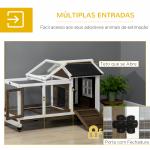 Coelheira de Madeira com Rodas para 1 - 2 Coelhos com Teto Abatível Bandeja Amovível 108x58x73,5cm Marrom Café e Branco