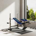 Banco de Musculação com Encosto Ajustável e Suporte para Barras Regulável para Treino em Casa Ginásio 175x139x127 cm Preto e Azul