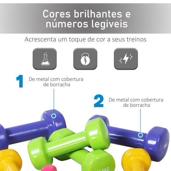 Jogo de 8 Halteres Hexagonais 4 Pares 2kg 1,5kg 1kg 0,5kg com Revestimento Pesos para Exercícios em Casa Academia Aço Multicolor
