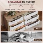 Cómoda com 6 Gavetas de Tecido Frentes com Padrão de Diamante Móvel de Arrumação 117,5x30x73,5 cm Madeira e Branco