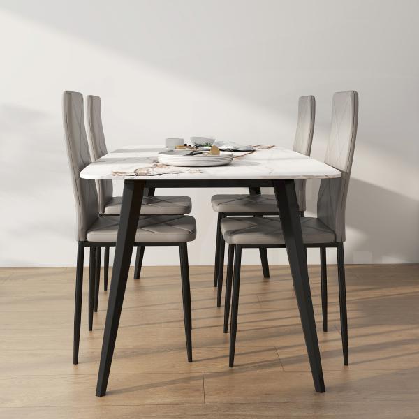 Conjunto de 4 Cadeiras de Sala de Jantar Estofadas em Couro Sintético com Encosto Alto e Pés de Aço 41x50x97 cm Cinza